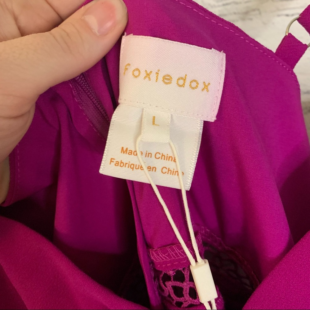 Foxiedox Iris Lace Inset Cocktail Sheath Dress Purple Size Large NWT - Picture 12 of 15